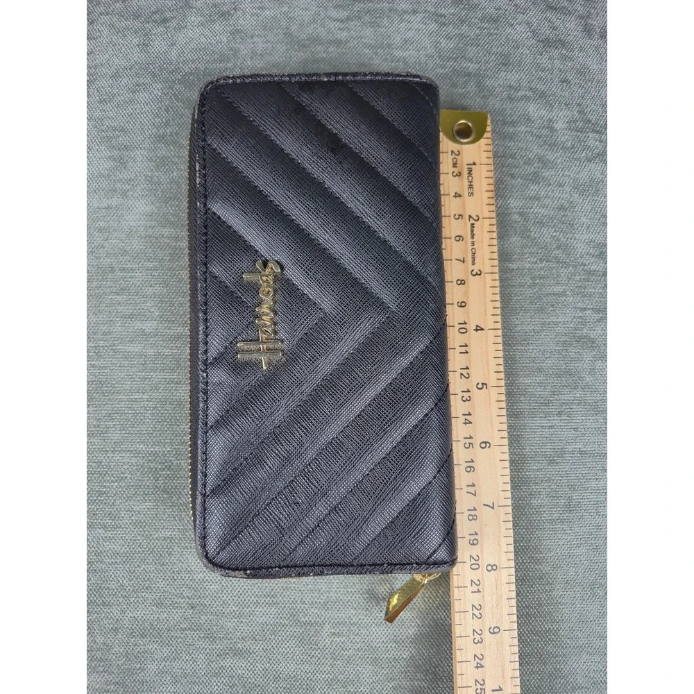 Harrods Black Chevron Quilted Saffiano Zip Around Continental Wallet Gold Logo